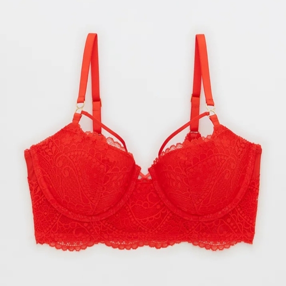 💋AERIE REAL POWER PAISLEY LACE STRAPPY BALCONETTE BRA SIZE 34C - Picture 3 of 7
